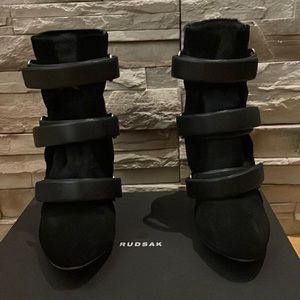 RUDSACK Black Leather, Cowhide, Suede Wedge, booties size 7